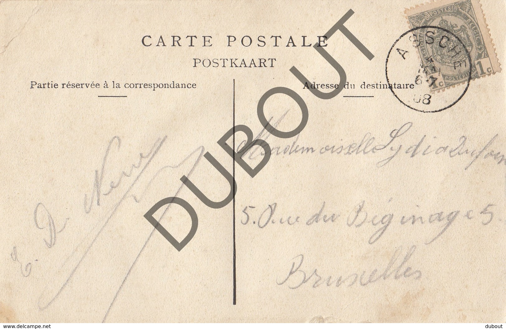 Postkaart-Carte Postale  ASSE Place Communale 1908 (O203) - Asse