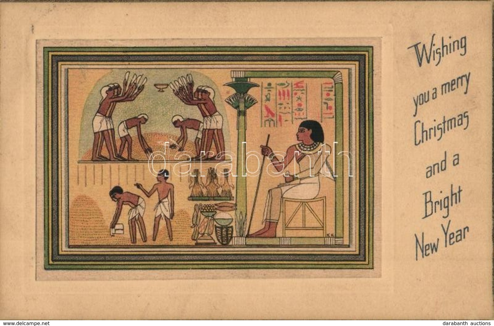 3 Db RÉGI Egyiptomi Motívumlap Karácsonyi és újévi üdvözlettel /  3 Pre-1945 Egyptian Art Postcards With Christmas And N - Non Classés