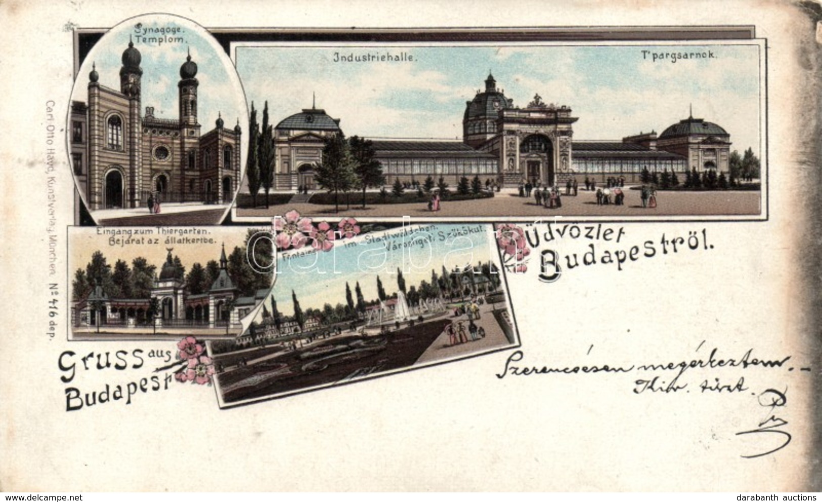 T2/T3 1896 (Vorläufer!) Budapest, Dohány Utcai Zsinagóga, Iparcsarnok. Carl Otto Hayd, Gruss Aus Floral, Art Nouveau, Li - Zonder Classificatie