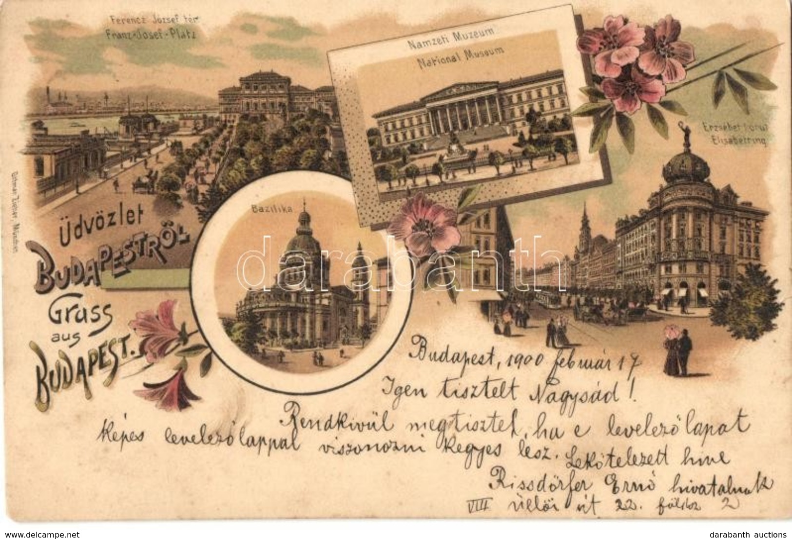 T3 1900 Budapest, Ferenc József Tér, Nemzeti Múzeum, Erzsébet Körút,  Villamos, Bazilika. Ottmar Zieher Art Nouveau, Flo - Non Classés