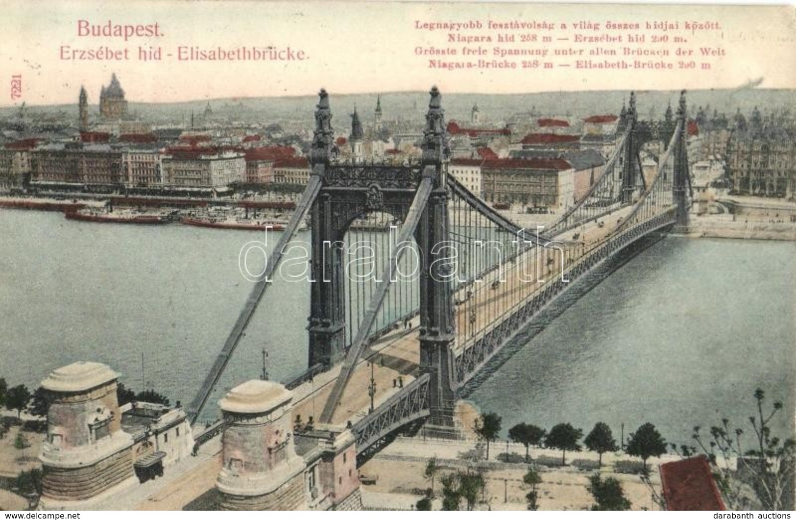 T2/T3 1907 Budapest, Erzsébet Híd (Legnagyobb A Fesztávolság A Világ összes Hídja Között). Taussig A. - Non Classés