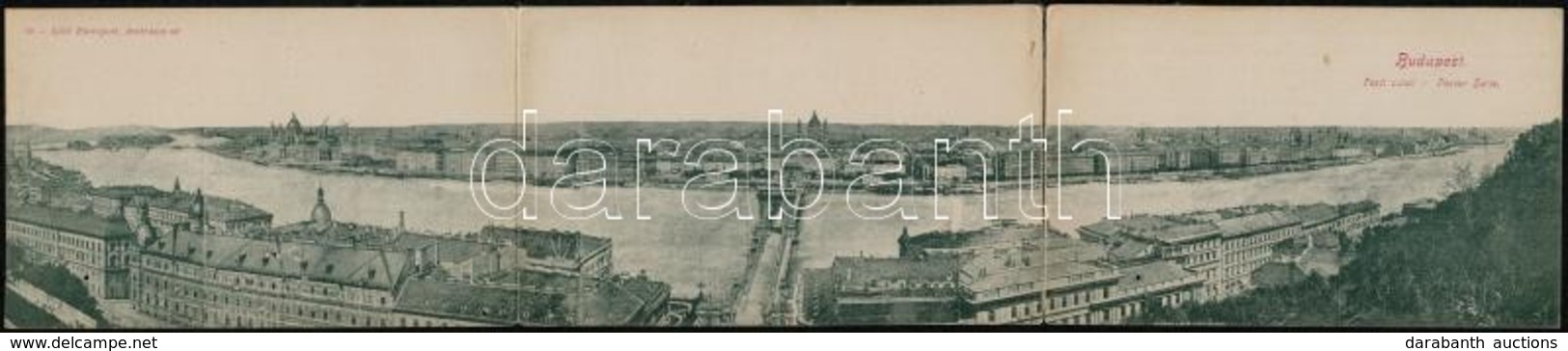 * T4 1898 Budapest I. Látkép, 3-részes Kihajtható Panorámalap, Lánchíd, Bazilika, Pesti Oldal. Kiadja Löbl 39. (apró Lyu - Ohne Zuordnung