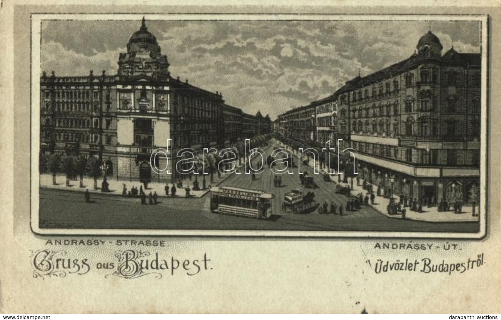 T2/T3 1899 Budapest VI. Andrássy út, Villamos. Art Nouveau, Litho (EK) - Zonder Classificatie