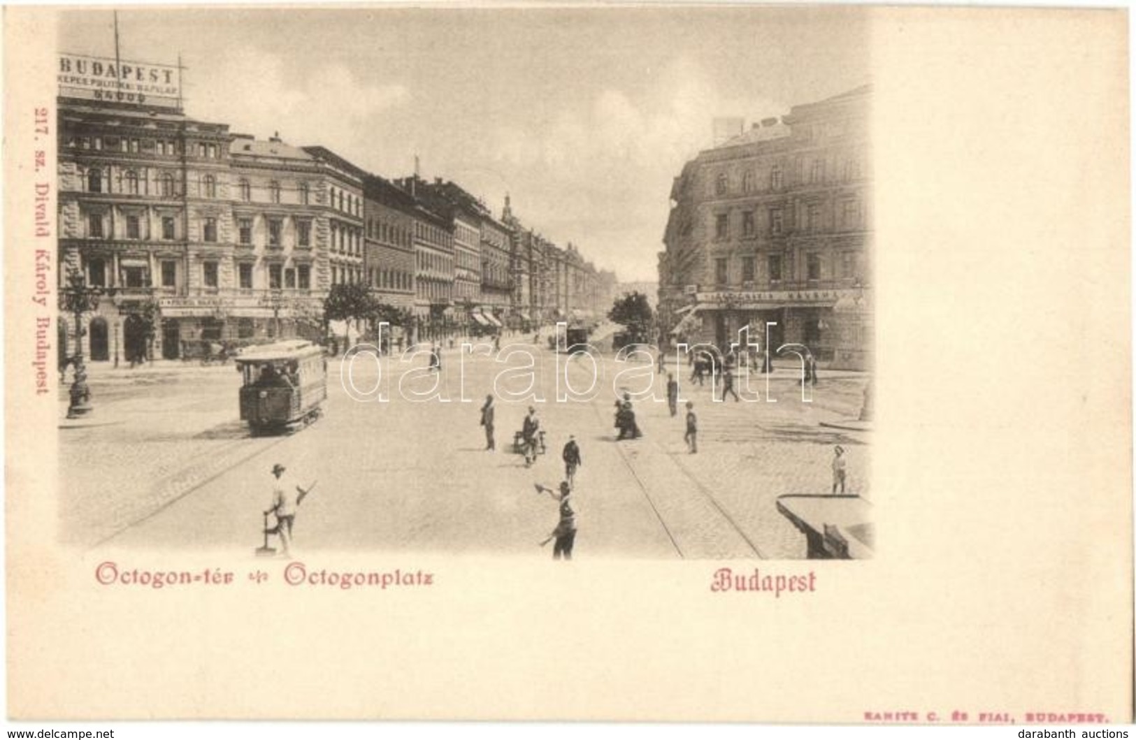 ** T1/T2 Budapest VI. Octogon Tér, Villamos, Budapest Képes Politikai Napilap, Prindl Nándor üzlete, Abbazia Kávéház. Ka - Zonder Classificatie