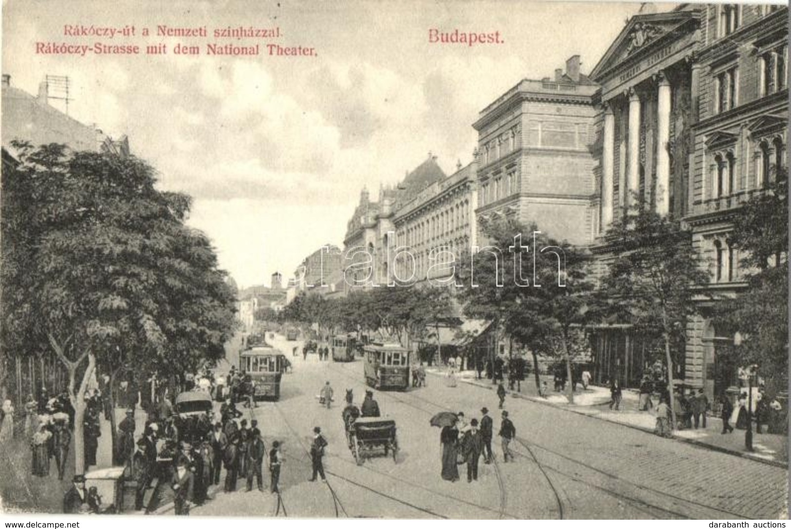 T2/T3 1910 Budapest VII. Kerepesi út (Rákóczi út), Nemzeti Színház, Villamosok (EK) - Non Classés