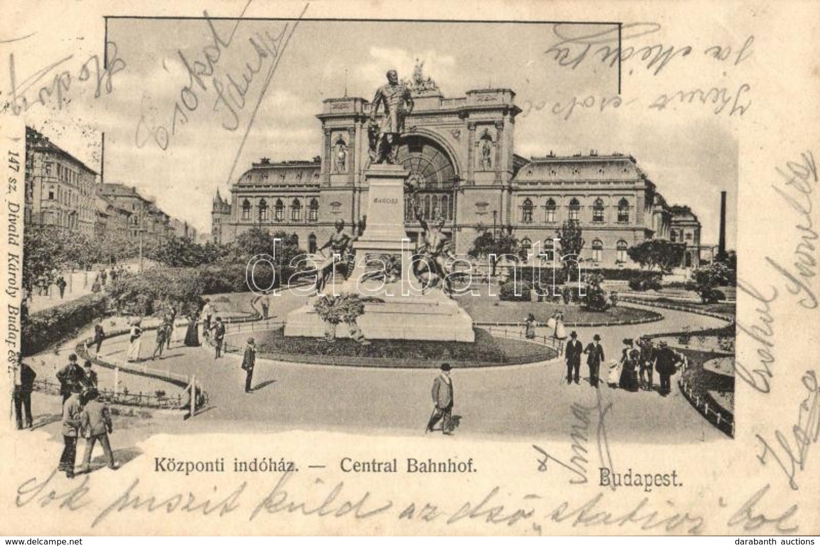 T2 1902 Budapest VII. Központi Indóház (Keleti Pályaudvar), Vasútállomás, Baross Szobor. Divald Károly 147. Sz. - Unclassified