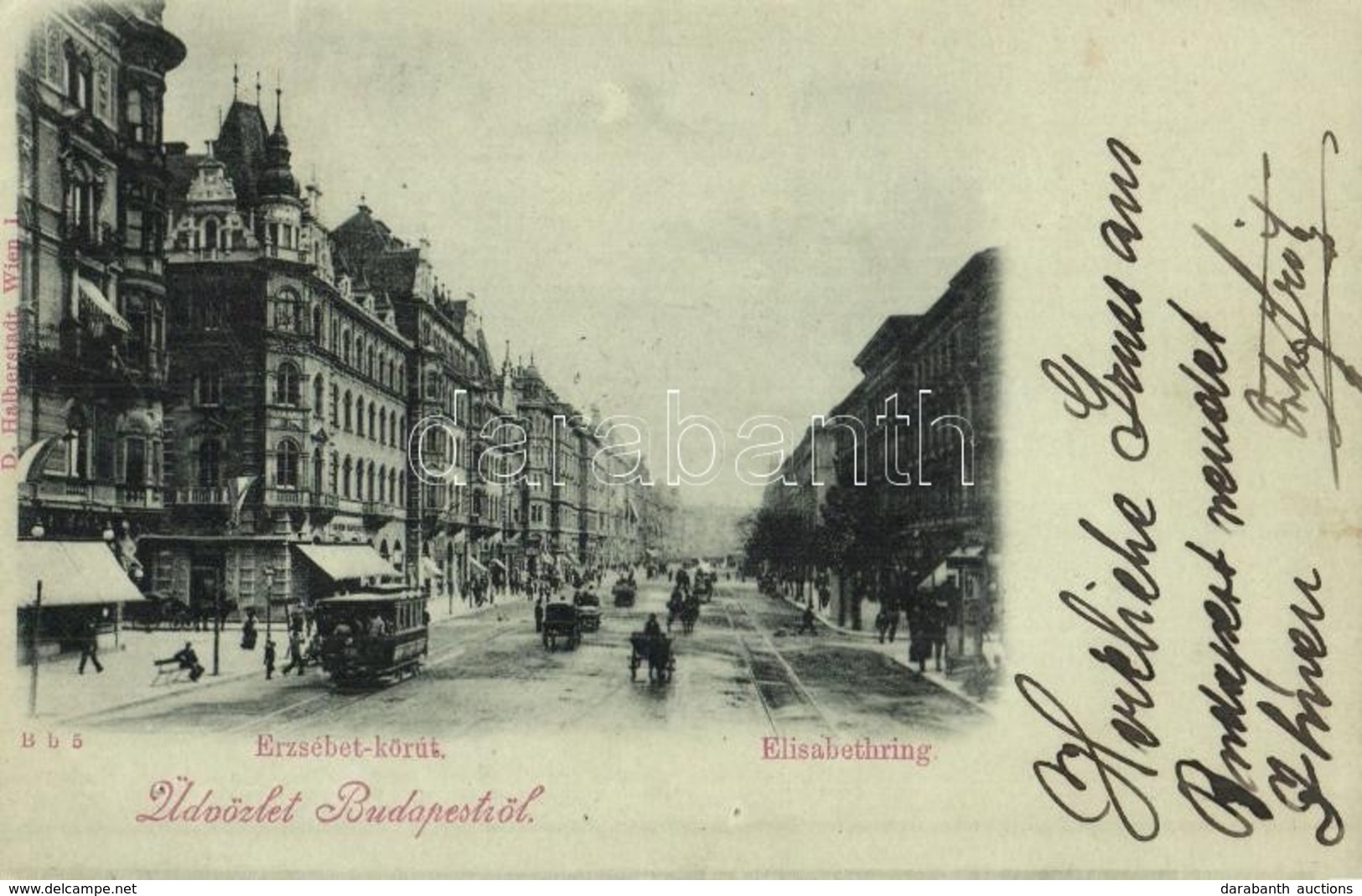 T4 1898 Budapest VII. Erzsébet Körút, Villamos. D. Halberstadt (apró Lyukak / Tiny Holes) - Sin Clasificación
