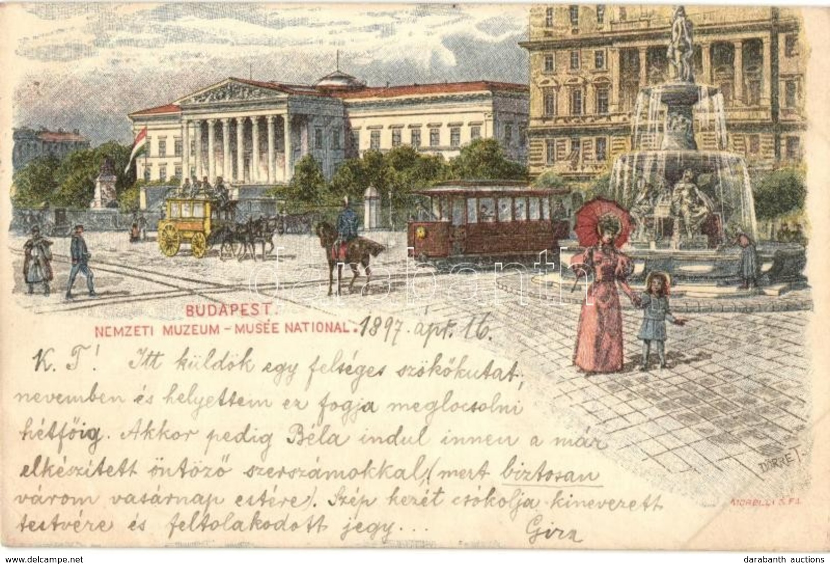 T2/T3 1897 (Vorläufer!) Budapest VIII. Ezredéves Országos Kiállítás, Nemzeti Múzeum és Kálvin Tér, Villamos, Litho Barna - Zonder Classificatie