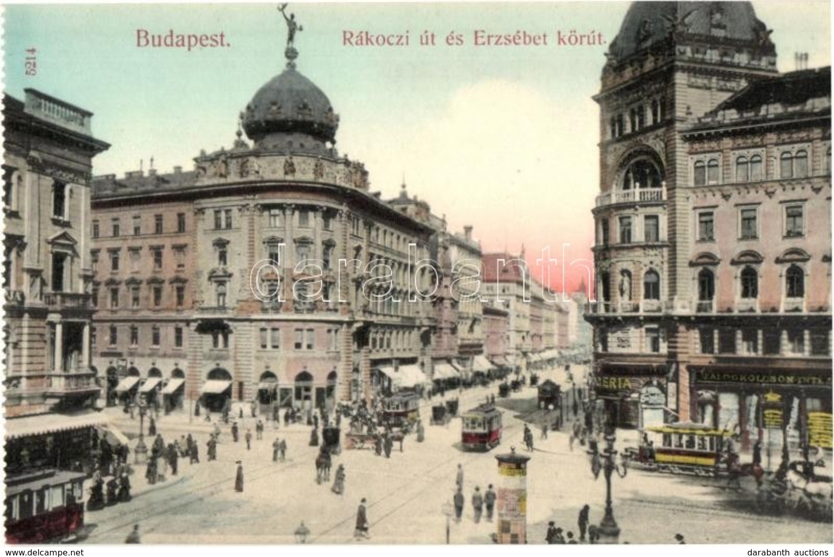 ** T1/T2 Budapest VIII. Rákóczi út és Erzsébet Körút (Blaha Lujza Tér), Zálogkölcsön Intézet, Drogéria, Villamosok, Hird - Non Classés