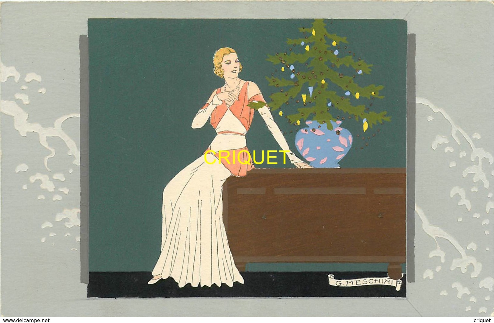 Illustrateur Art-Nouveau, Ars-Nova, Meschini, Jeune Femme Et Sapin De Noël, N° 2 , Superbe Carte Peinte Main - Autres & Non Classés