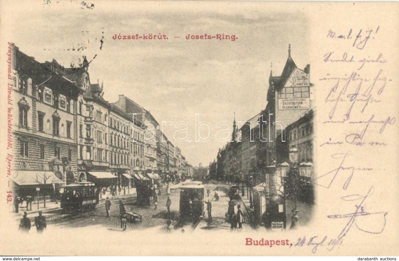 T2 1901 Budapest VIII. József Körút, Villamos, üzletek. Fénynyomat Divald Műintézetéből 143. - Zonder Classificatie
