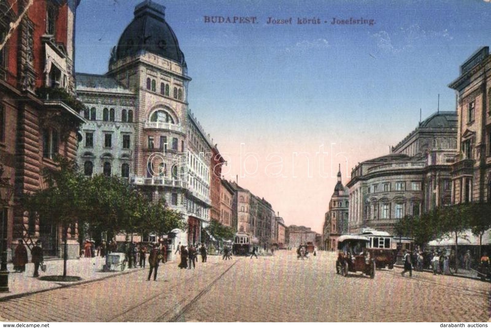 T2/T3 1914 Budapest VIII. József Körút (Blaha Lujza Tér), Automobil, Villamosok (EK) - Ohne Zuordnung