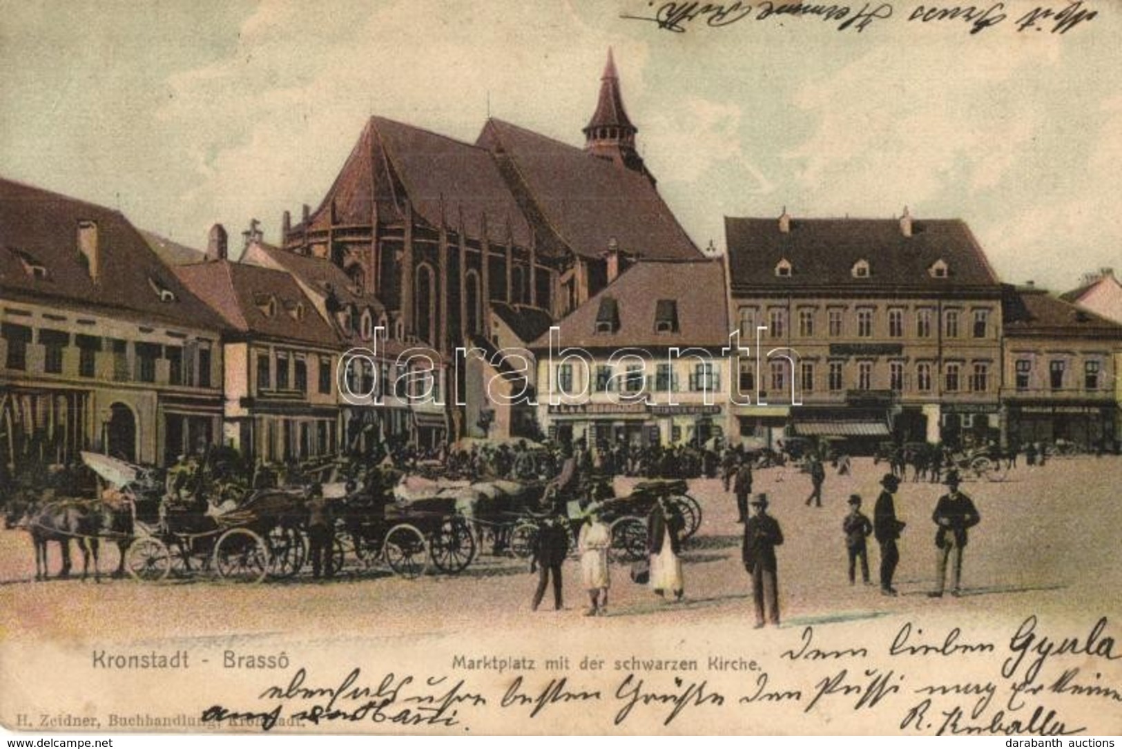T2/T3 1902 Brassó, Kronstadt, Brasov; Marktplatz Mit Der Schwarzen Kirche / Piac Tér, Fekete Templom, árusok, J. L. & A. - Non Classés