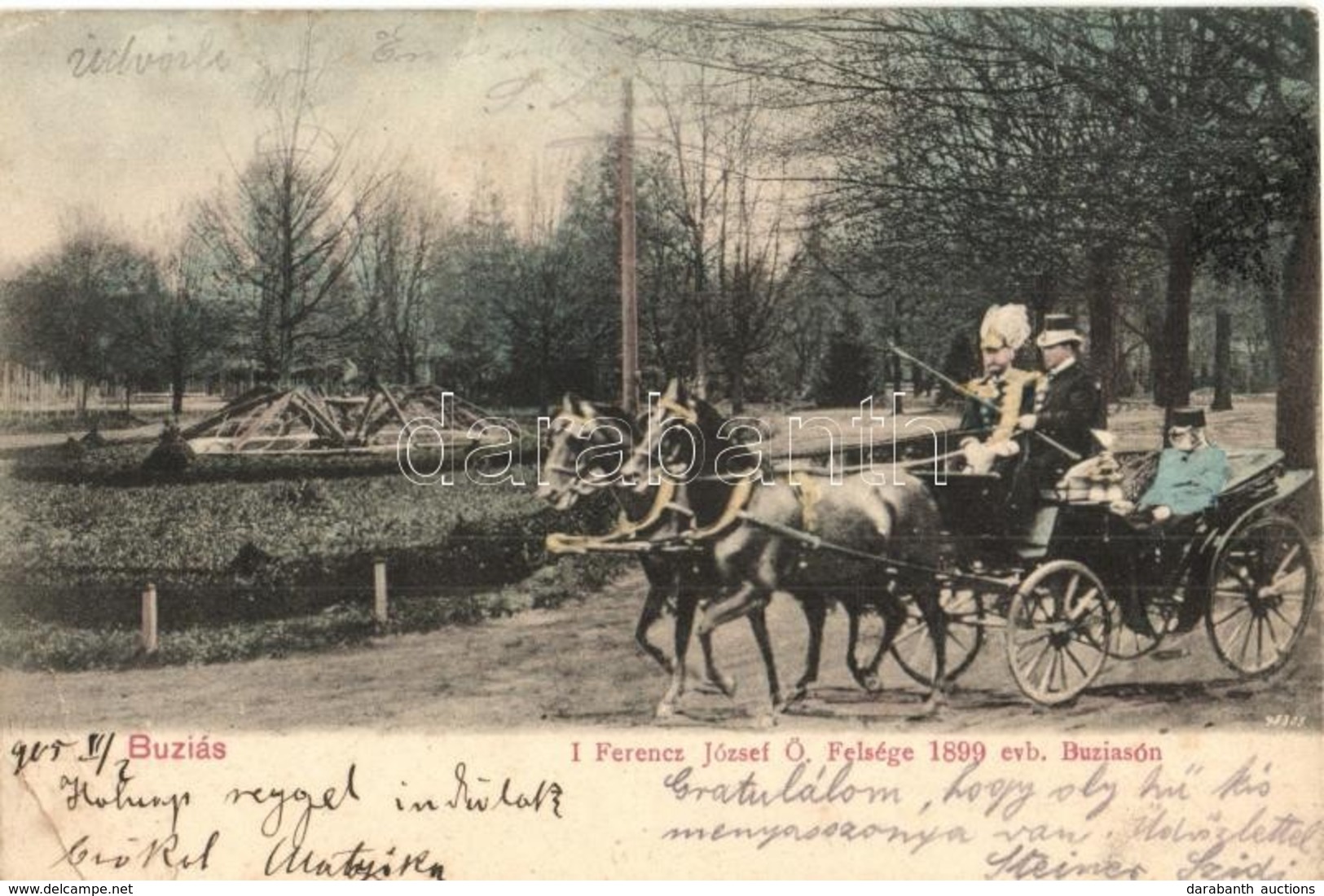 T2/T3 1905 Buziás, I. Ferenc József Őfelsége 1899-ben A Hintójában. Montázslap / Franz Joseph In Chariot. Montage (kis S - Ohne Zuordnung
