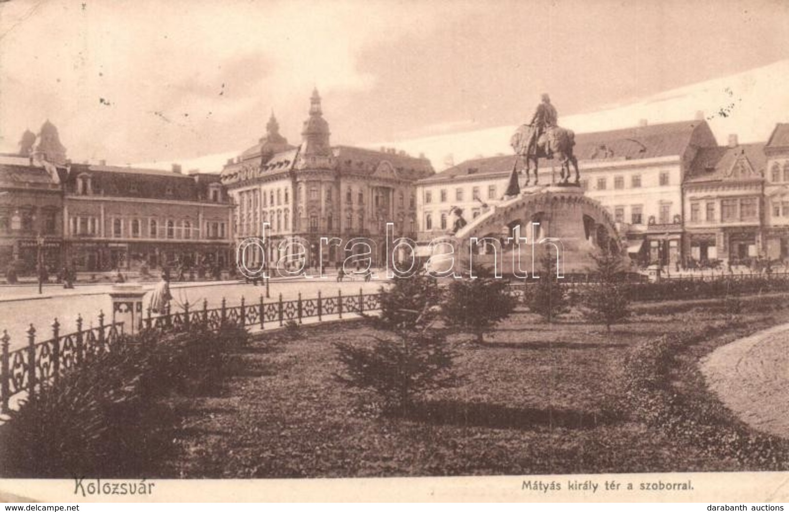 T2/T3 1906 Kolozsvár, Cluj; Mátyás Király Tér, Mátyás Király Szobor, Huba Károly üzlete, Gyógyszertár, New York Szálloda - Non Classés