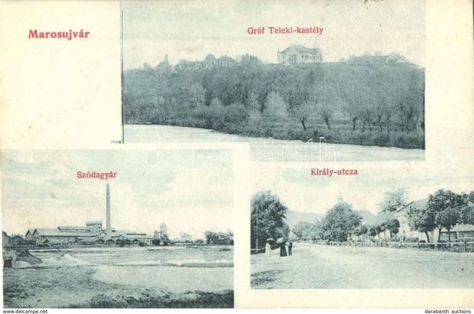 T2/T3 Marosújvár, Ocna Mures; Gróf Teleki Kastély, Szódagyár, Király Utca, Grünn Géza Kiadása / Castle, Soda Factory, St - Zonder Classificatie