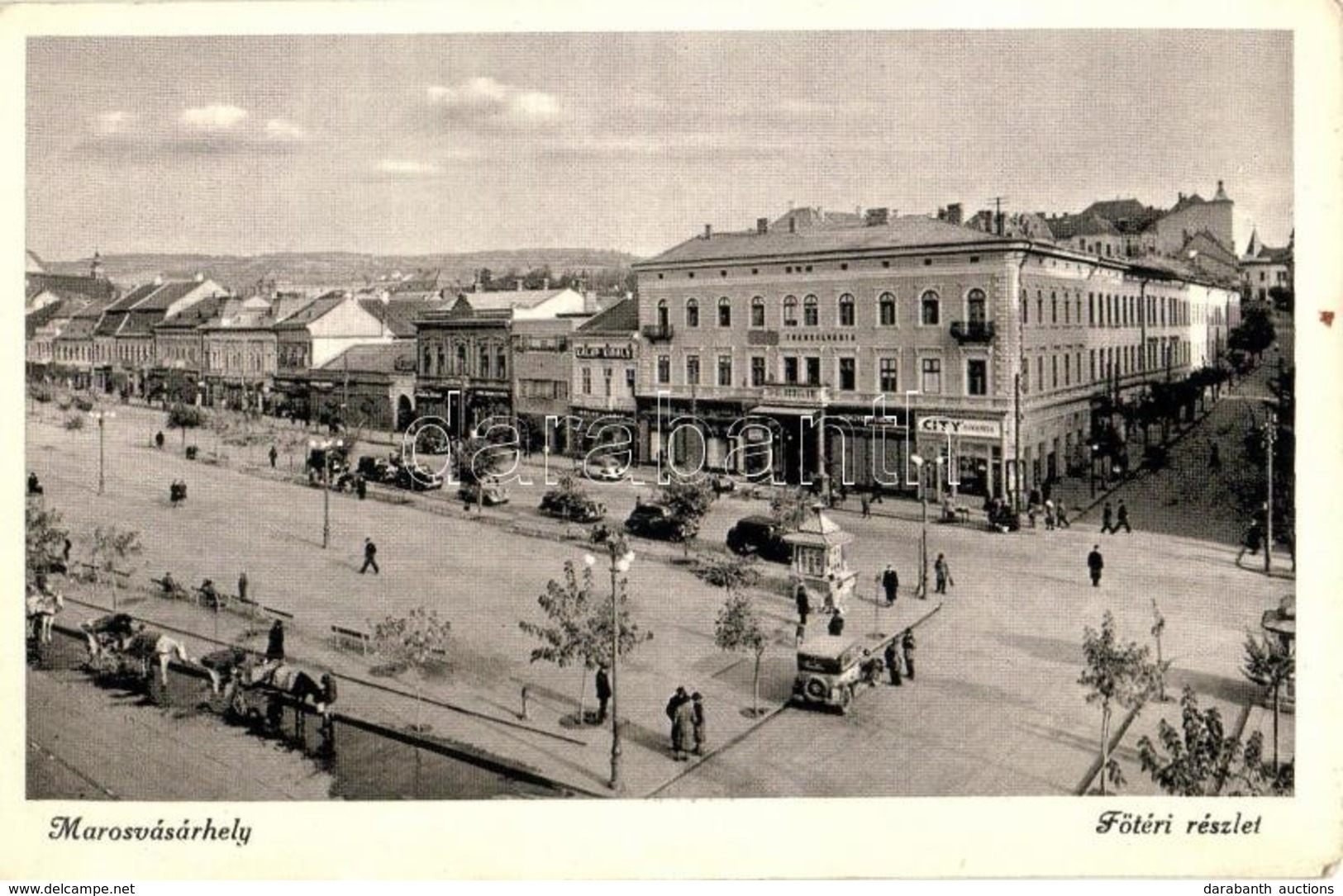 ** T2/T3 Marosvásárhely, Targu Mures; Fő Tér, Automobilok, Takarékpénztár, Kalap Király, üzletek / Main Square, Automobi - Zonder Classificatie