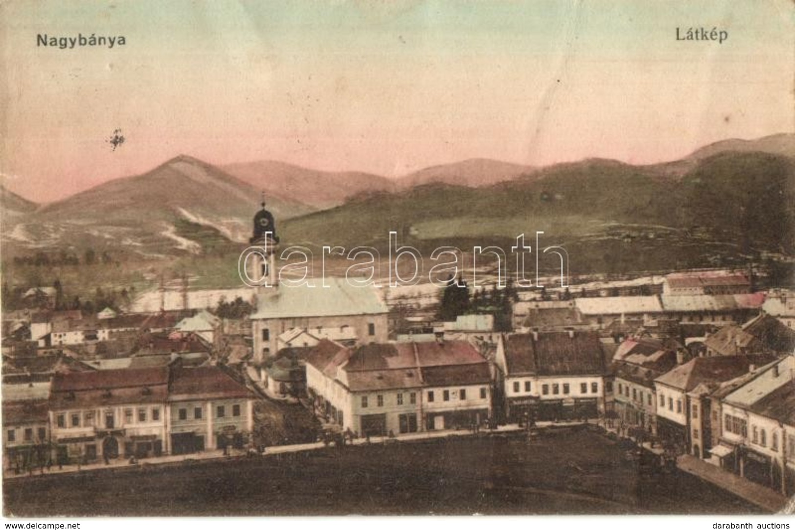 T3 Nagybánya, Baia Mare; Látkép, Templom, Vajda Márton üzlete / General View, Church, Shop (fa) - Zonder Classificatie