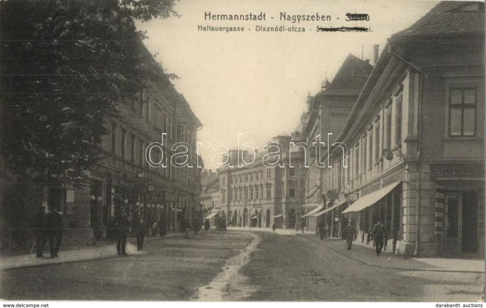 T2/T3 1911 Nagyszeben, Hermannstadt, Sibiu; Heltauergasse / Disznódi Utca, üzletek / Strada Cisnadiei / Street View, Sho - Unclassified