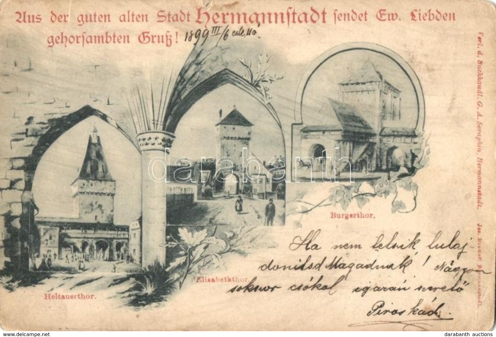 T3 1899 Nagyszeben, Hermannstadt, Sibiu; Disznódi, Erzsébet és Vár Kapu / Heltauerthor, Elisabeththor, Burgerthor / Gate - Ohne Zuordnung