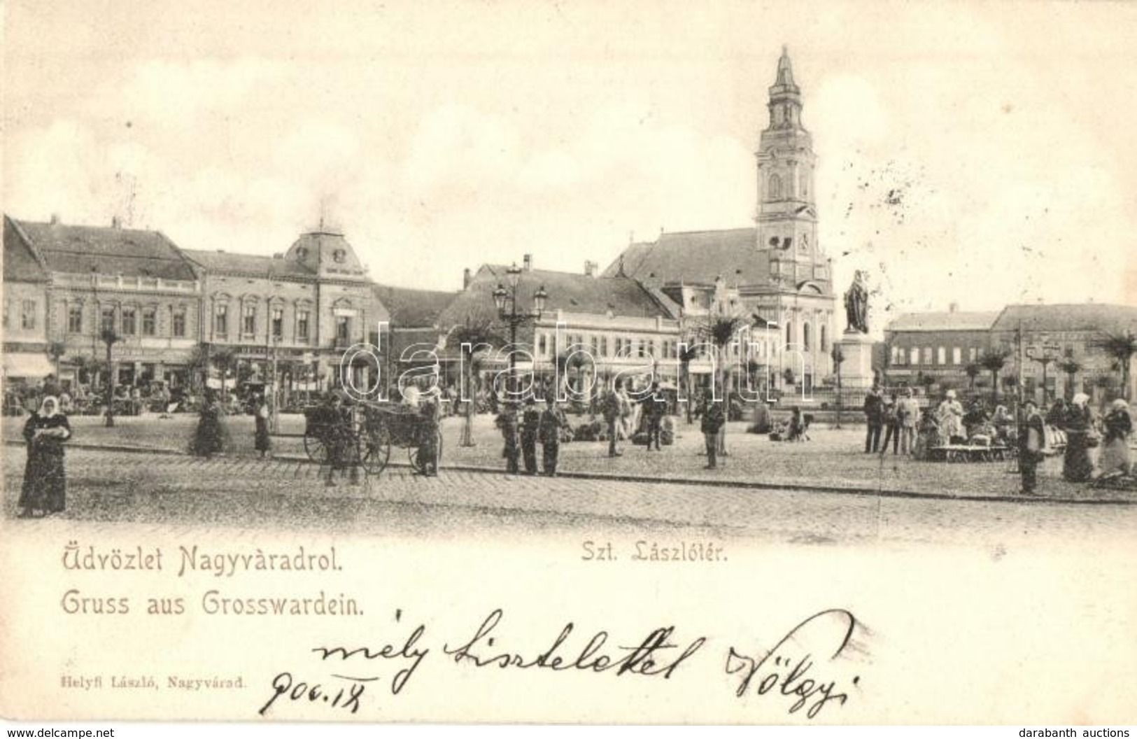 T2 1900 Nagyvárad, Oradea; Szent László Tér, Piac, Deutsch és Weinberger Jakab üzlete / Market Square With Vendors, Shop - Zonder Classificatie