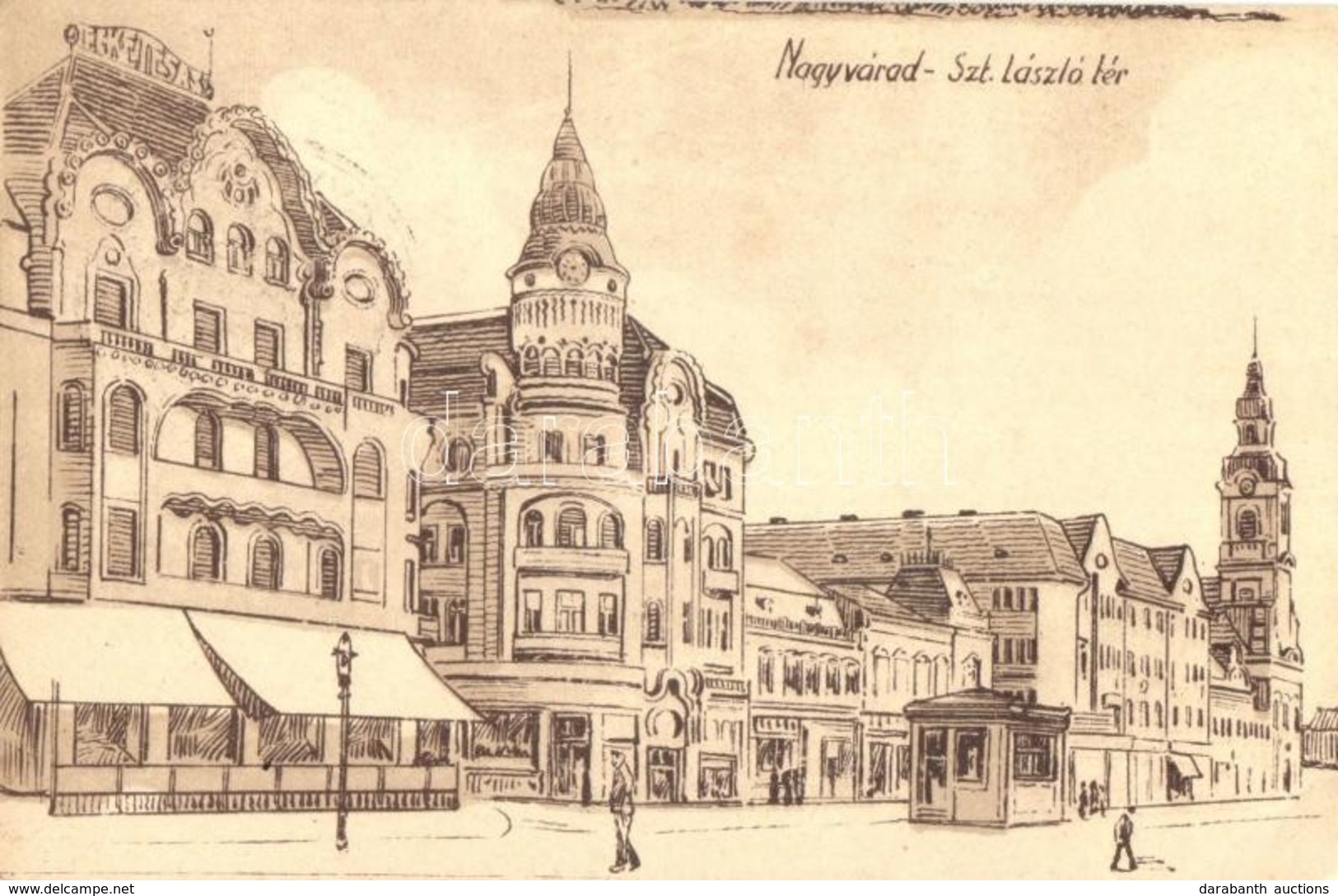 * T2/T3 Nagyvárad, Szent László Tér, Fekete Sas Szálloda / Square, Hotel, So. Stpl - Zonder Classificatie