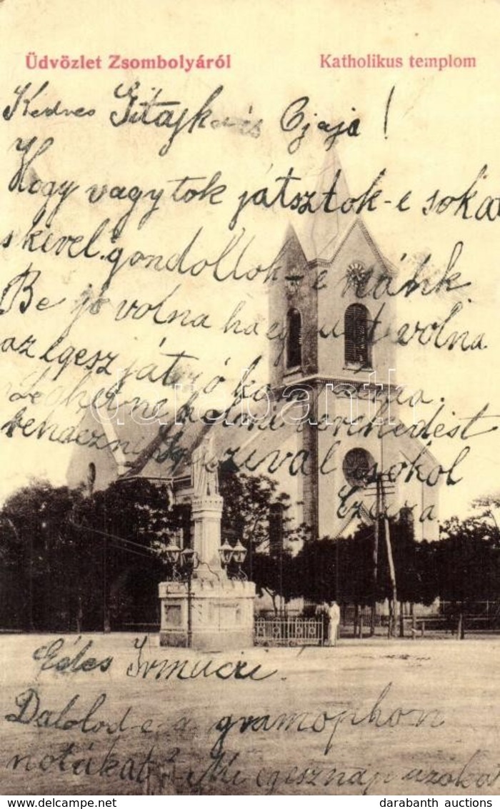 T2 1906 Zsombolya, Hatzfeld, Jimbolia; Katolikus Templom Szoborral. W.L. 432. / Catholic Church With Statue - Zonder Classificatie