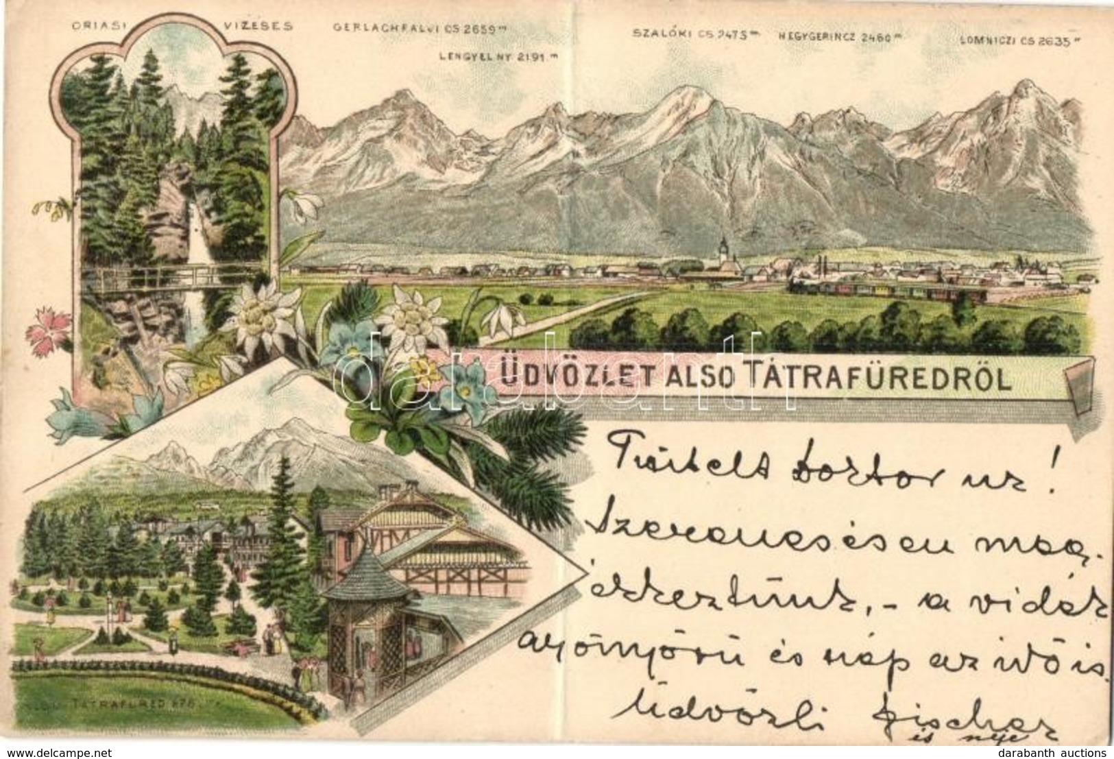 T4 1894 (Vorläufer!!!) Alsótátrafüred, Dolny Smokovec; Óriási Vízesés, Hegycsúcsok / Waterfall. Mountain Peaks. Art Nouv - Unclassified