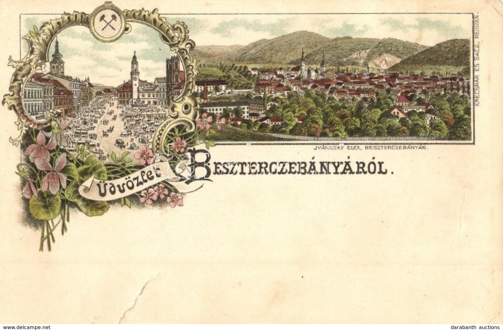 ** T3 Besztercebánya, Banská Bystrica; Piac. Kiadja Ivánszky Elek Könyvkereskedése / Market, Floral Litho (r) - Unclassified