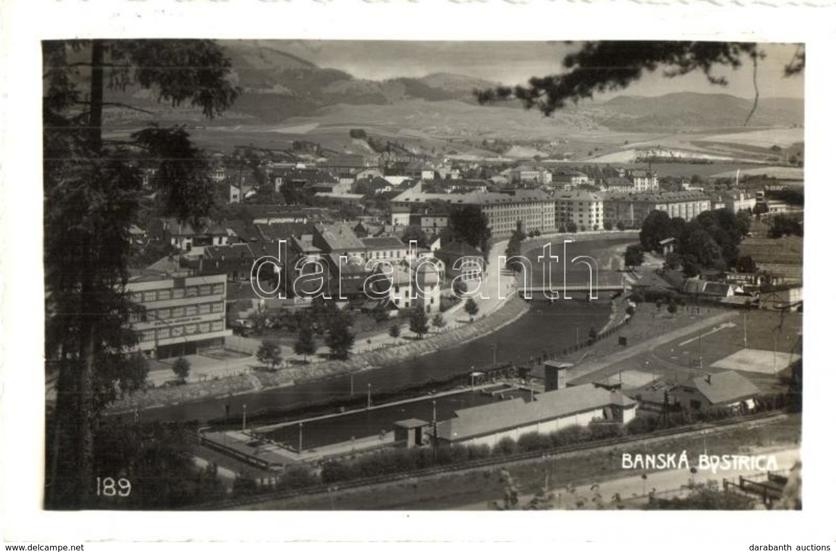 T2 Besztercebánya, Banská Bystrica; Látkép A Garam Folyóval, Uszoda, Vasúti Vonal / General View With Hron River, Swimmi - Non Classés