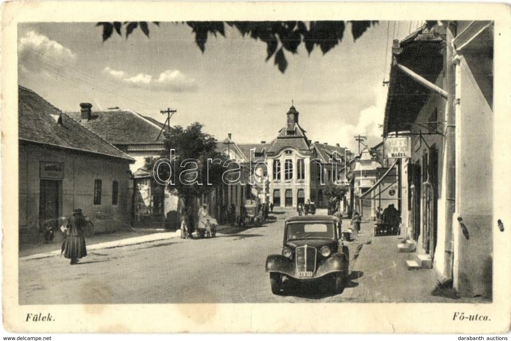 T2/T3 1941 Fülek, Filakovo; Fő Utca Autóval, Illés L. Autó és Taxi üzlete / Main Street With Automobile And Taxi Shop (E - Zonder Classificatie