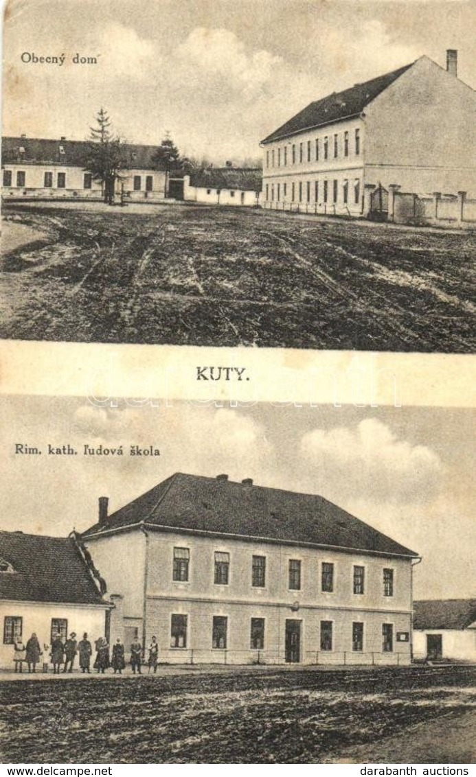 T2/T3 Jókút, Kutti, Kúty; Római Katolikus Iskola, Községháza / Obecny Dom, Rim. Kath. Ludová Skola / School, Town Hall ( - Unclassified