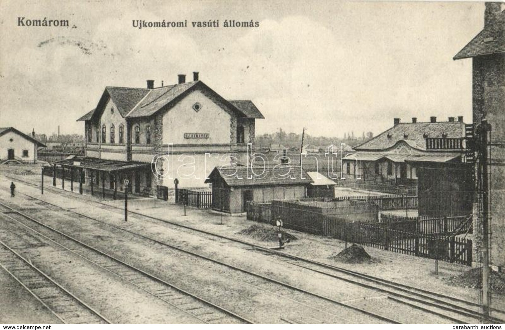 T2/T3 1913 Komárom, Komárno; Újkomáromi Vasútállomás, Vasúti Vendéglő, L. H. Pannonia Kiadása / Railway Station, Restaur - Zonder Classificatie