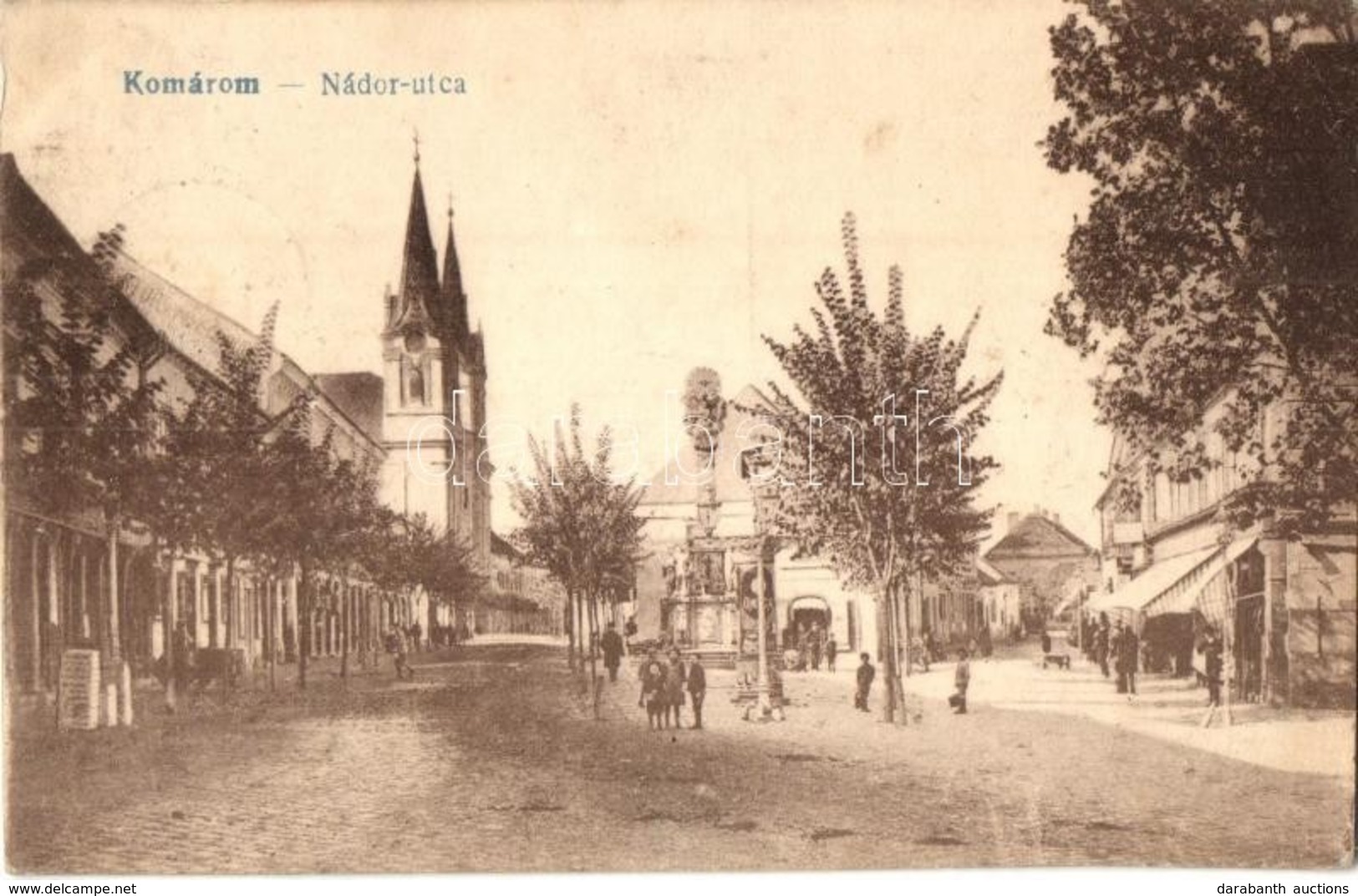 * T2/T3 1931 Komárom, Komárno; Nádor Utca, Szentháromság Szobor, üzletek, Hirdetőoszlop / Street View, Monument, Shops,  - Non Classés