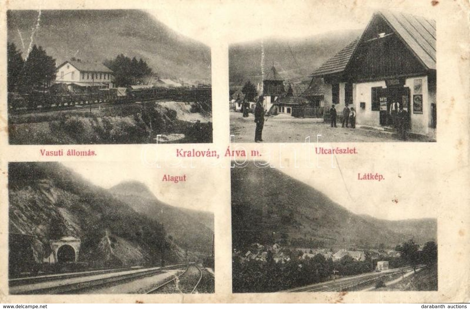 ** T3 Kralován, Kralovany (Árva); Vasútállomás, Utcakép, Vasúti Alagút, A. Babusiak üzlete / Railway Station, Railway Tu - Unclassified