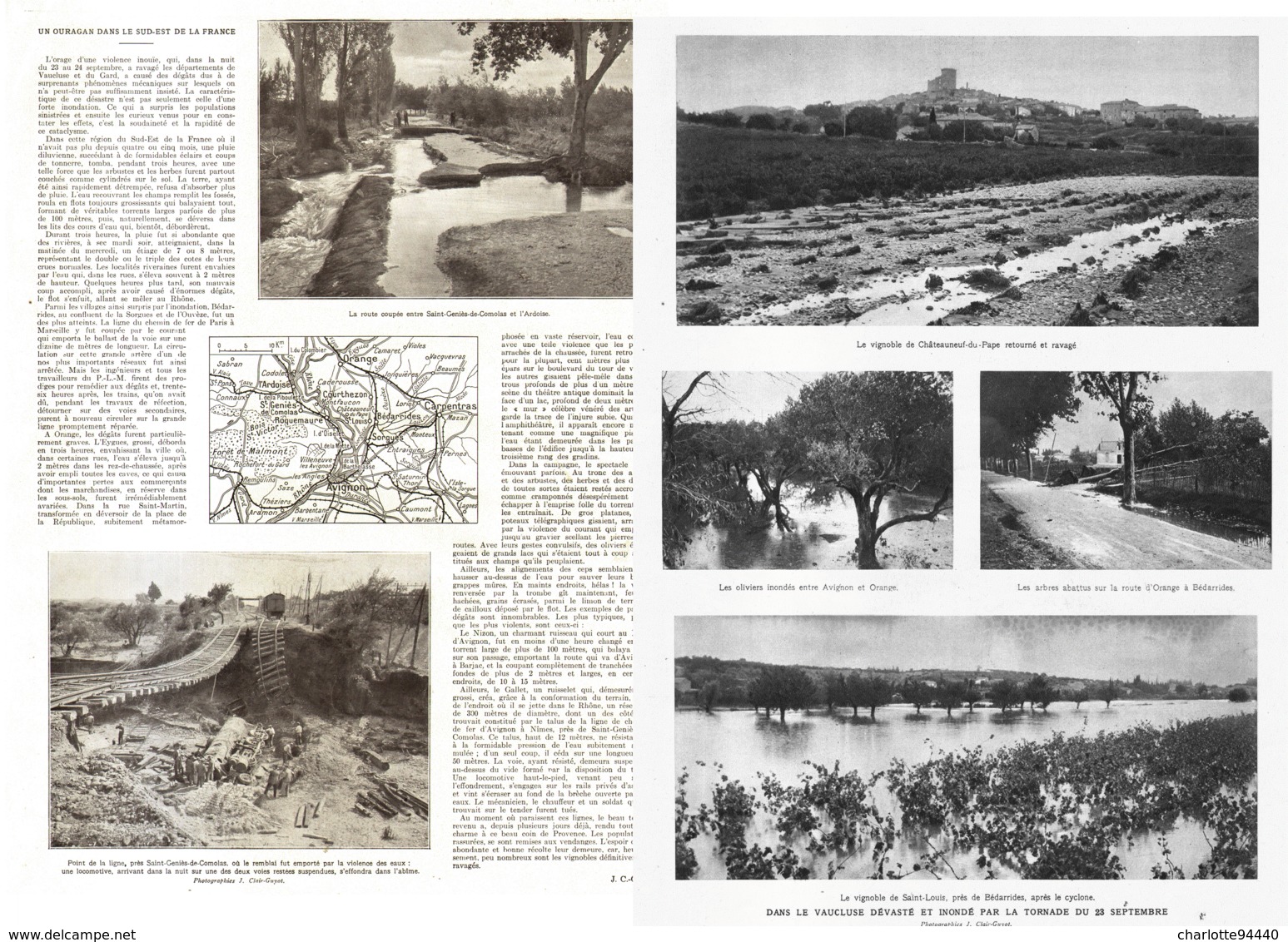 L'OURAGAN Du 23/24 Septembre Dans Le SUD-EST  " ST-GENIES-DE-COMOLAS / BEDARRIDES / CHATEAU-NEUF-DU-PAPE "   1924 - Côte D'Azur