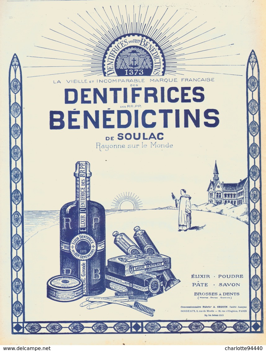 PUB  SAVON DENTIFRICE  " BENEDICTINS De SOULAC  "  1924 ( 2 ) - Autres & Non Classés