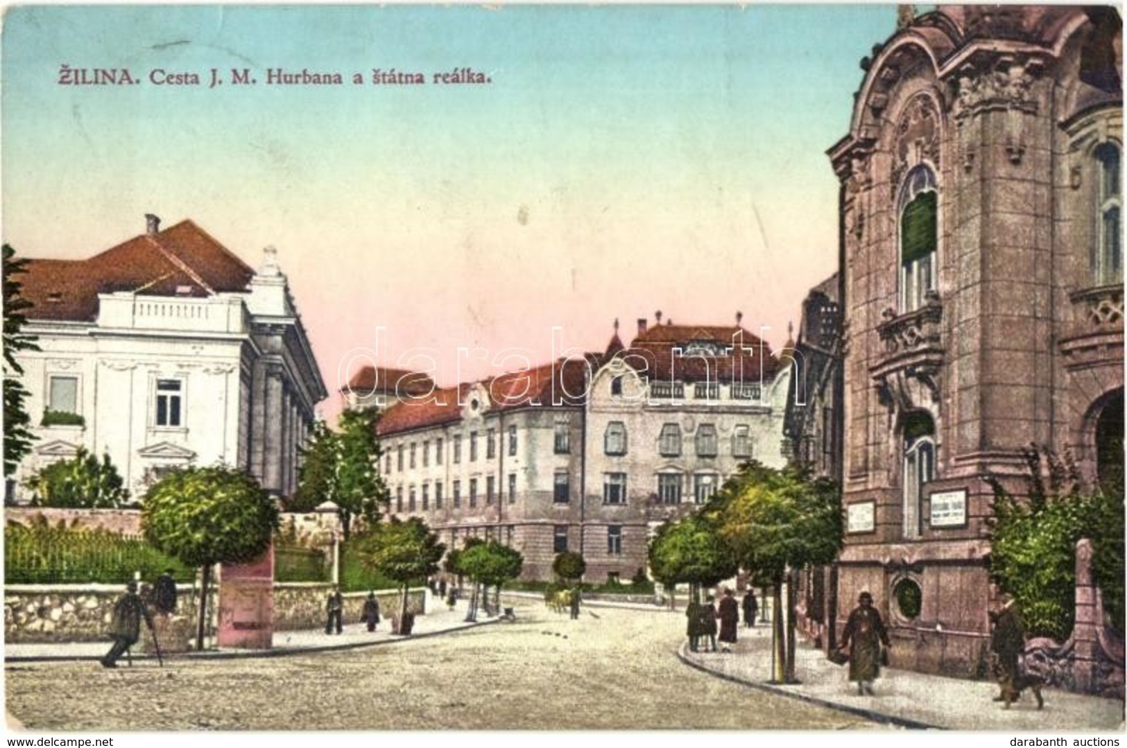 T2 Zsolna, Sillein, Zilina; J.M. Hurbana Utca, Reálgimnázium / Cesta J. M. Hrubana A Státna Reálka / Street View With Sc - Non Classés