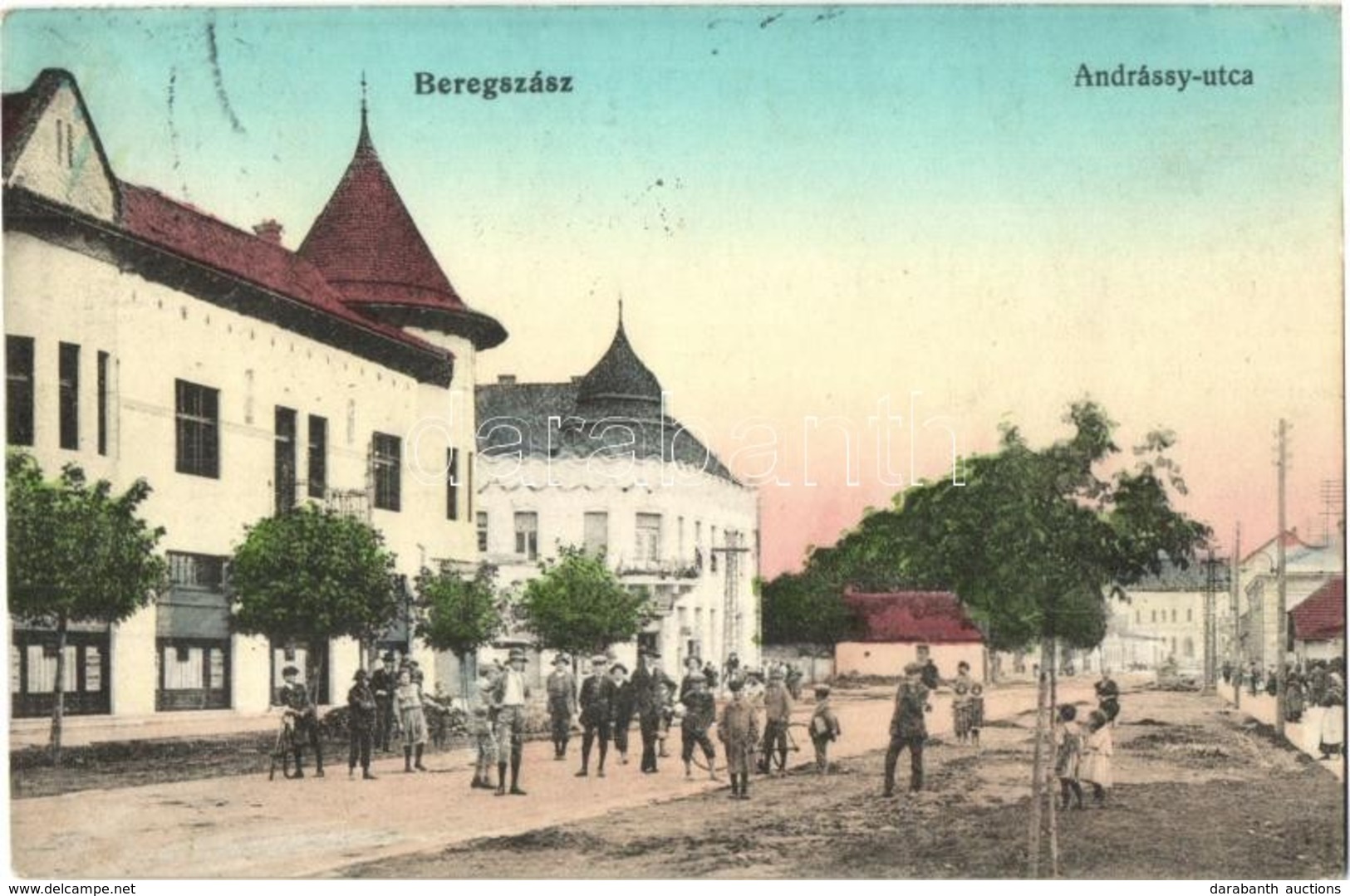 T2 1916 Beregszász, Berehove; Andrássy Utca, Kerékpár, üzlet  / Street View, Bicycle, Shops - Zonder Classificatie