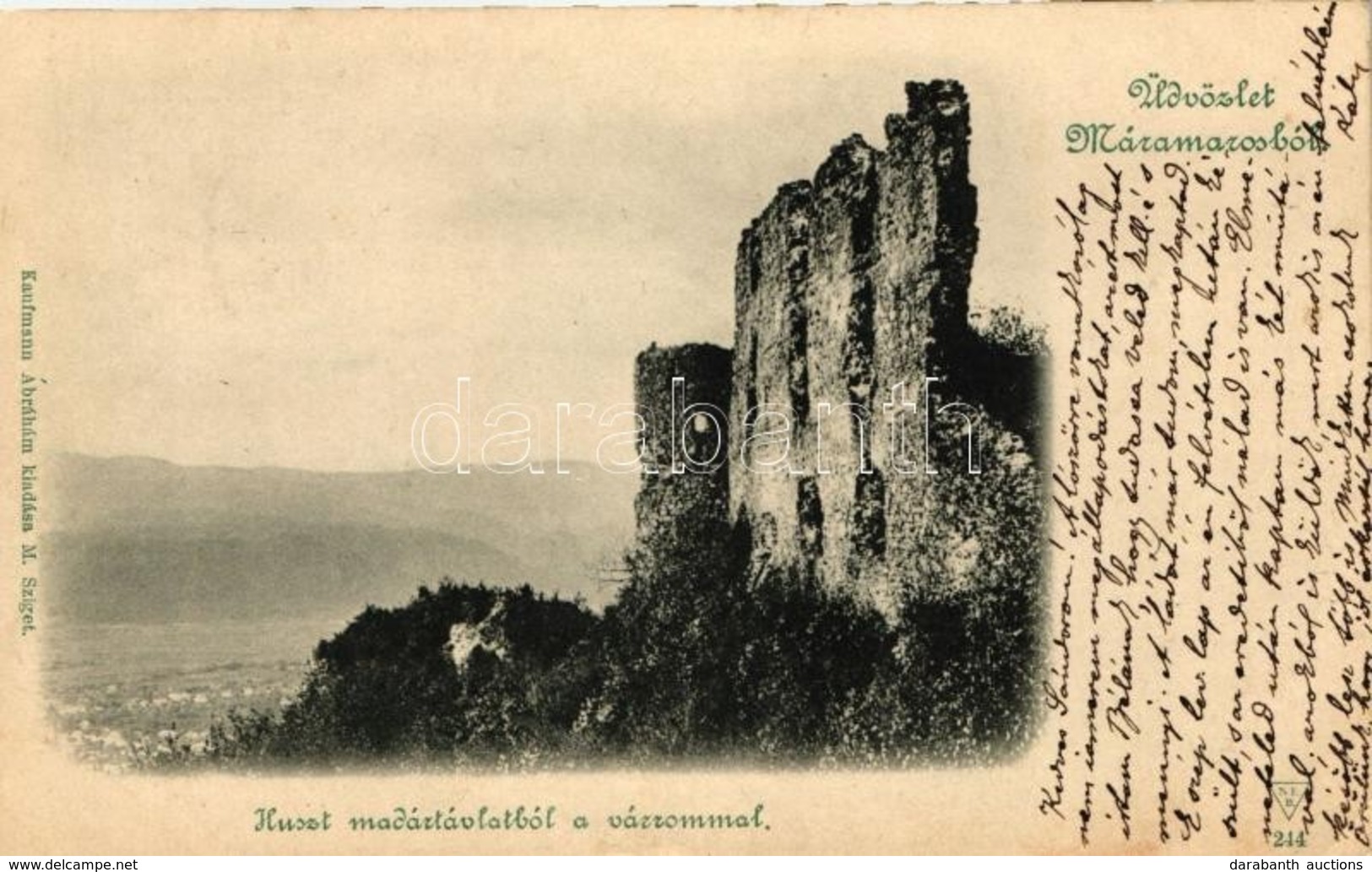 T2/T3 Huszt, Madártávlat A Várrommal; Kaufmann Ábrahám Kiadása / View With The Ruins Of The Castle (EK) - Unclassified