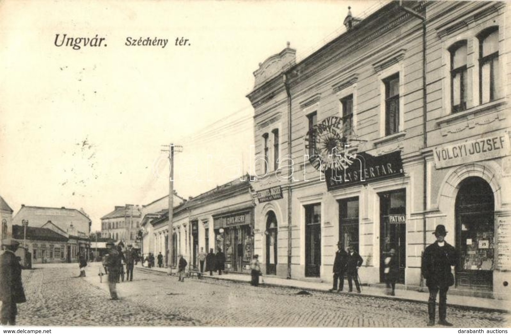 T2 Ungvár, Uzhorod; Széchény Tér, Gyógyszertár, Völgyi József, Glück József és Leskovits József üzlete / Square, Pharmac - Zonder Classificatie