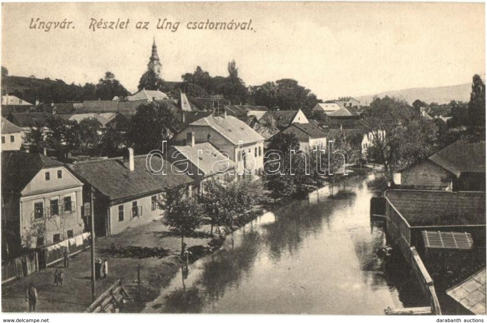 T2 1915 Ungvár, Uzshorod, Uzhorod; Ung Csatorna, Utcakép. Kiadja Singer Laura / Uzh Riverbank, Street View - Non Classés