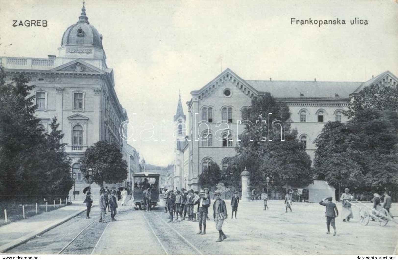 T2/T3 1910 Zagreb, Agram, Zágráb; Frankopanska Ulica / Utcakép, Lóvasút / Street View, Horse-drawn Tram (EK) - Zonder Classificatie