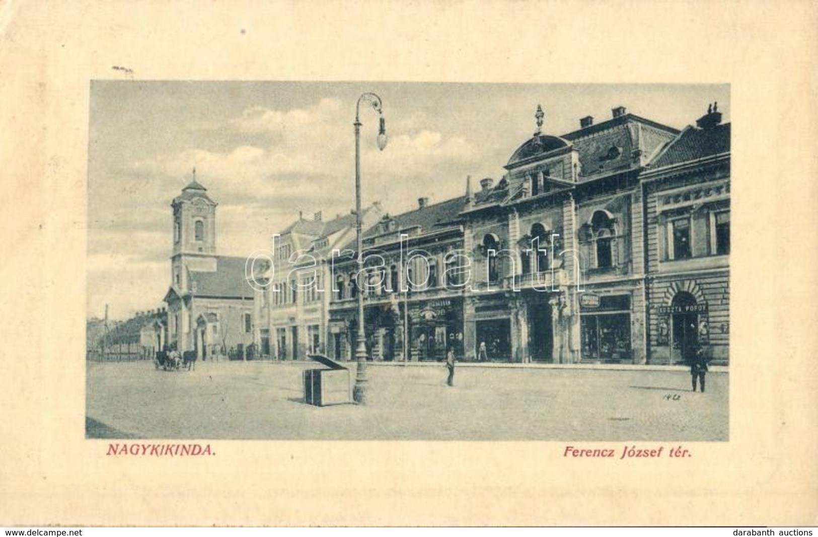 T2/T3 1912 Nagykikinda, Kikinda; Ferenc József Tér, Templom, Koszta Popov üzlete, Illatszertár, Drogéria, Gyógyszertár.  - Non Classés