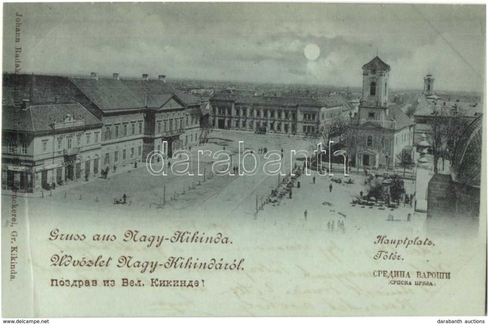 T2 1898 Nagykikinda, Kikinda; Hauptlpatz / Fő Tér, Görögkeleti Szerb Ortodox Templom, Wolf A. üzlete, Takarékpénztár, Pi - Ohne Zuordnung