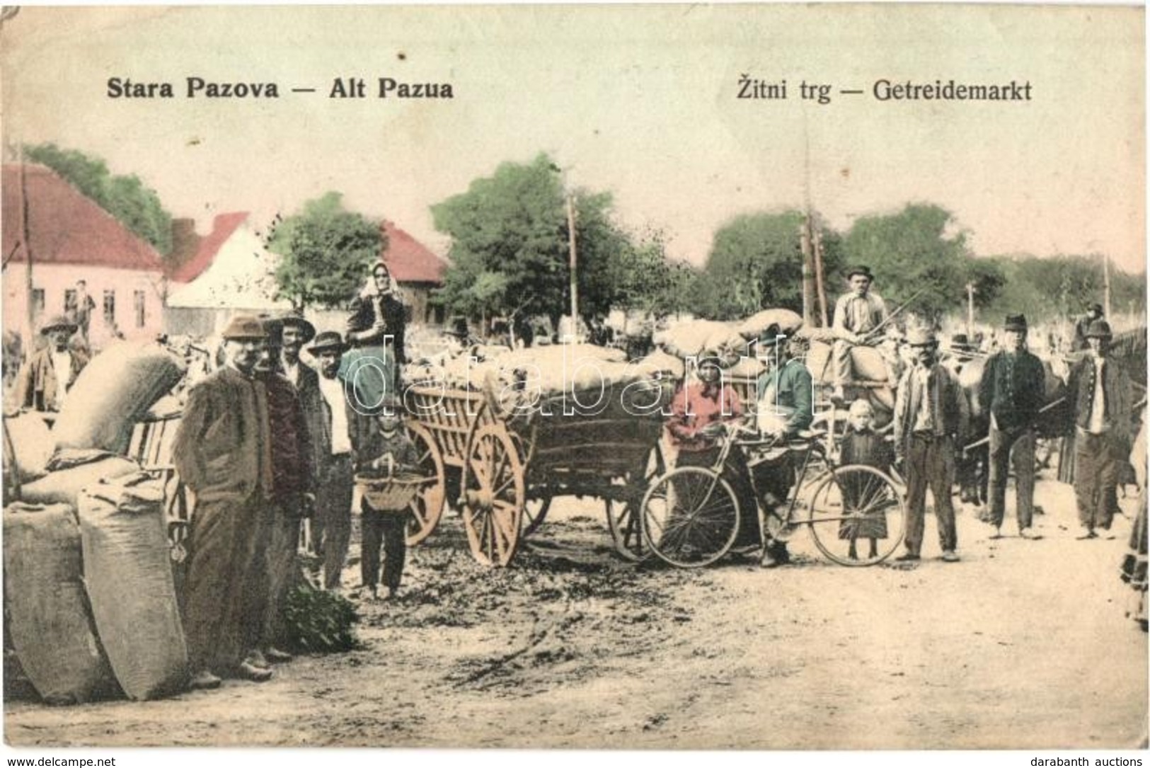 T2 1915 Ópazova, Alt Pazua, Stara Pazova; Gabona Vásár A Téren árusokkal, Piac / Zitni Trg / Getreidemarkt / Grain Marke - Non Classés