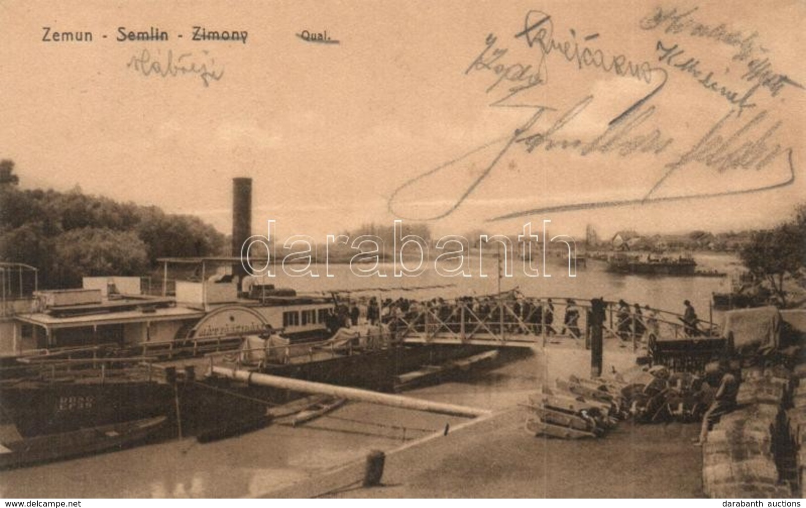 T2 Zimony, Zemun, Semlin; Rakpart, 'Mátyás Király' Oldalkerekes Személyszállító Gőzhajó / Quay, Hungarian Sidewheeler Pa - Zonder Classificatie