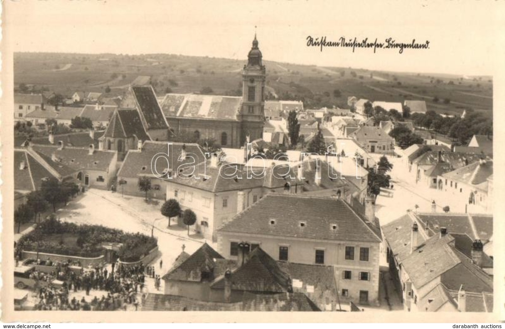 * T2 1932 Ruszt, Rust; Rust Am Neusiedlersee / Utcakép, Templom, Automobilok, Tömeg / Street View, Church, Automobiles,  - Unclassified