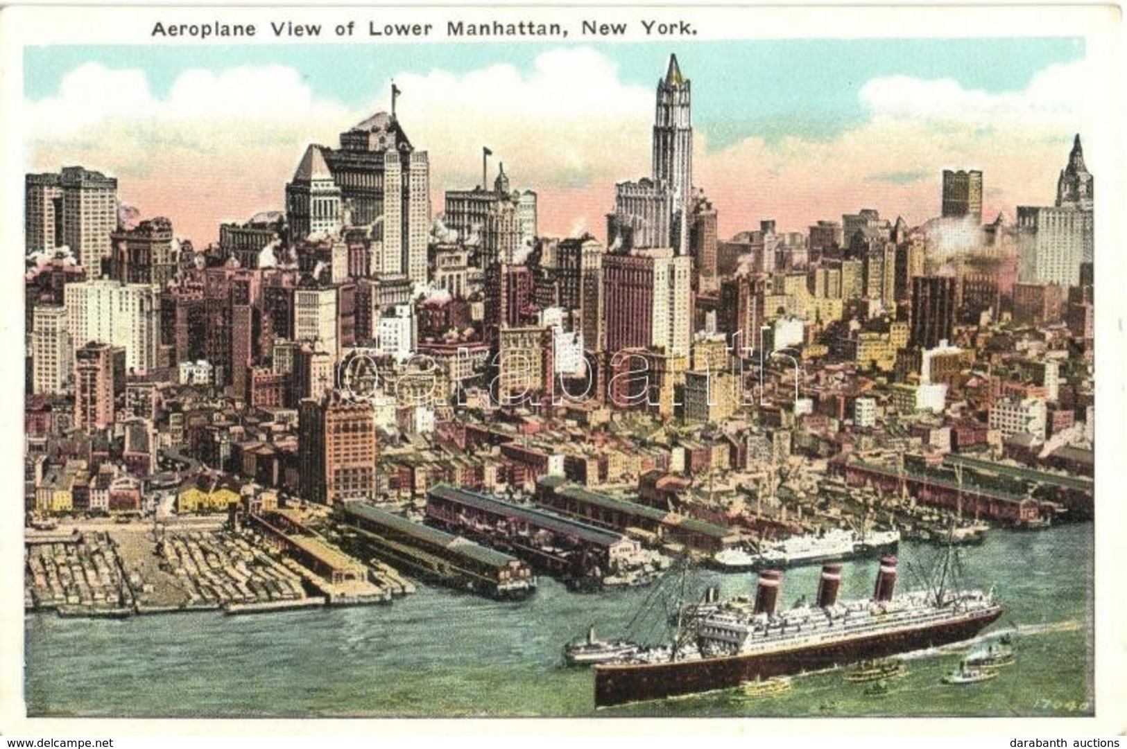 * T2 Lower Manhattan, New York; Aeroplane View, East River, Vessels, Steamship, Dock - Unclassified