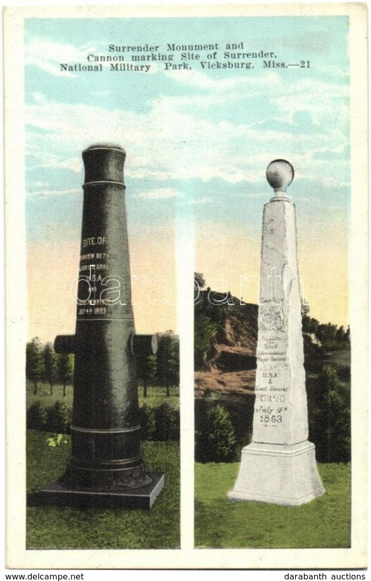 ** T2 Vicksburg, Mississippi; Surrender Monument And Cannon Marking Site Of Surrender In The National Military Park. E.  - Non Classés